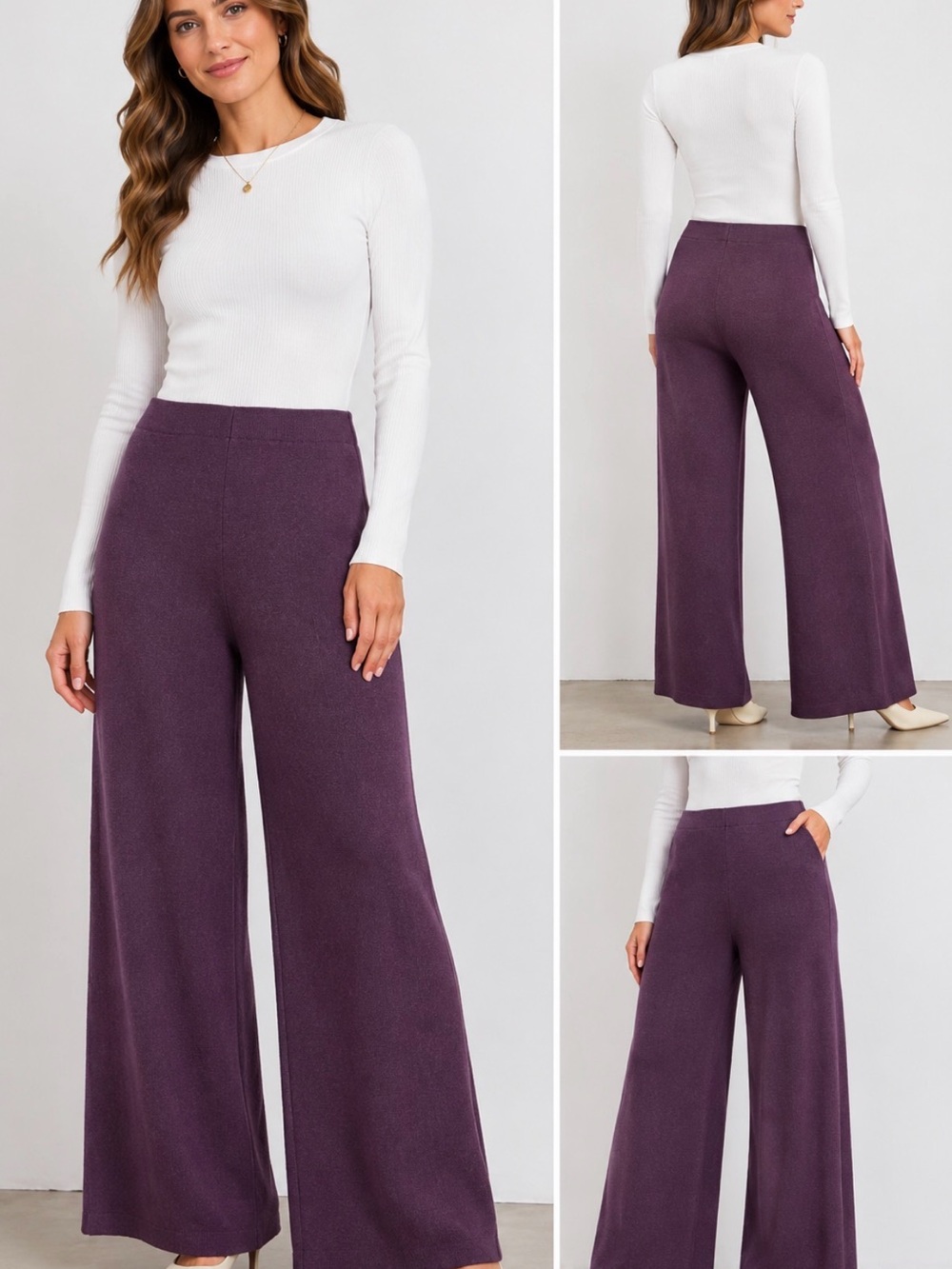 SEE AND BE SEEN Purple Knit Wide Leg Pants Size L NWT